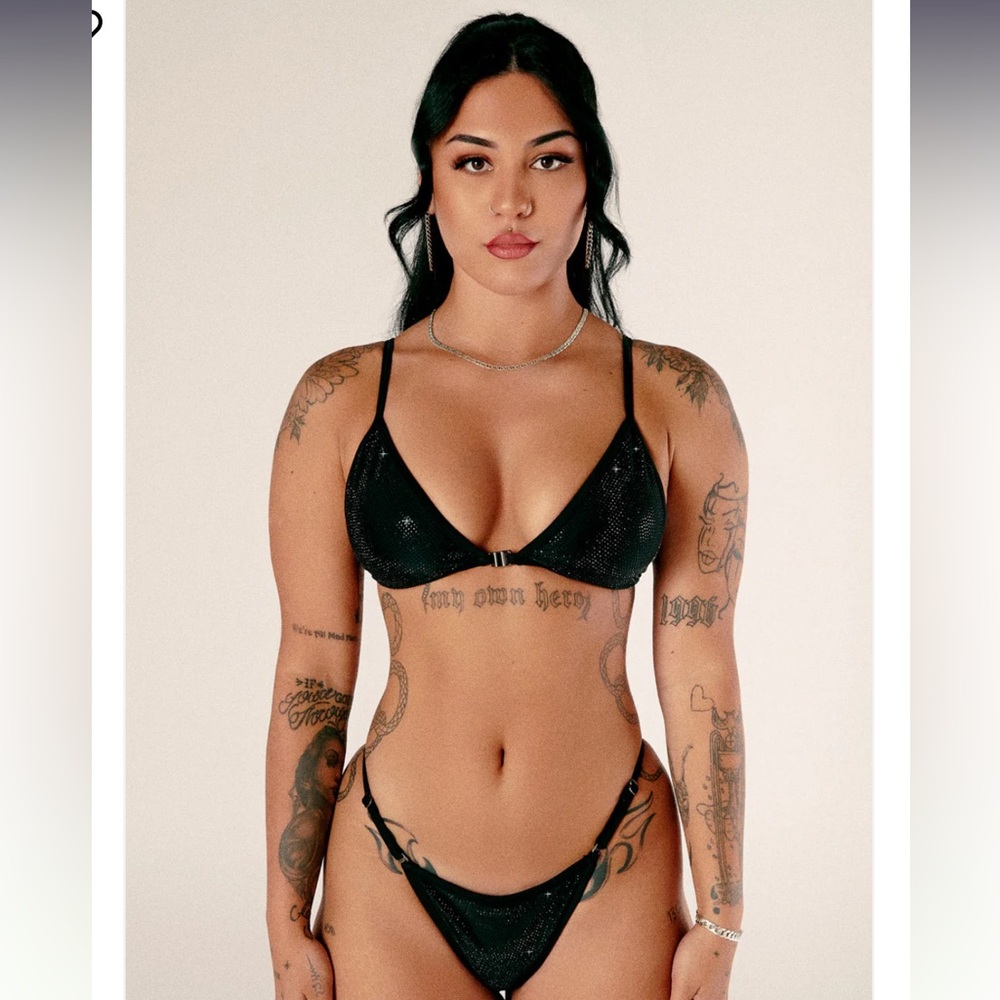 FULL Set 3pc Hella Heels Sparkly Bikini String Top, Clasp Brief & Thong Stripper